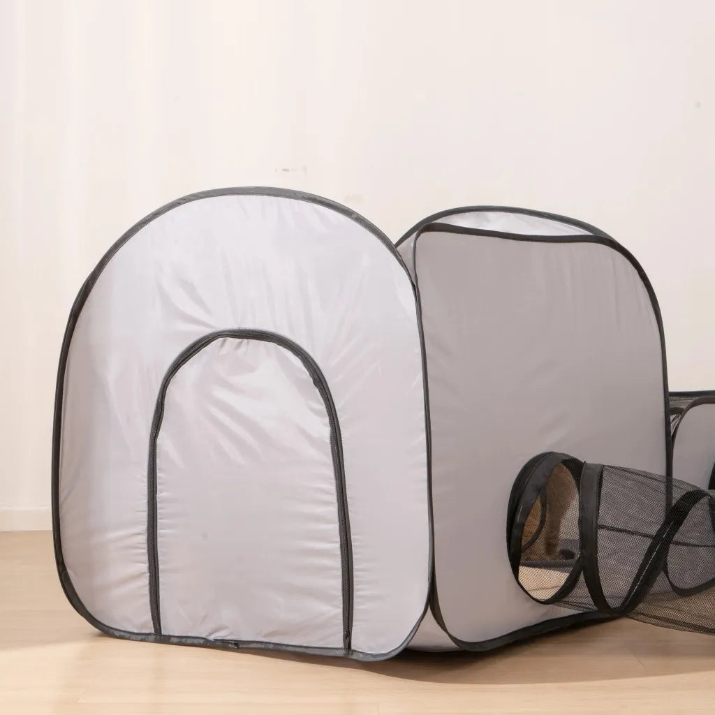 Toca Quadrada com Túnel Cinza - Miauverso