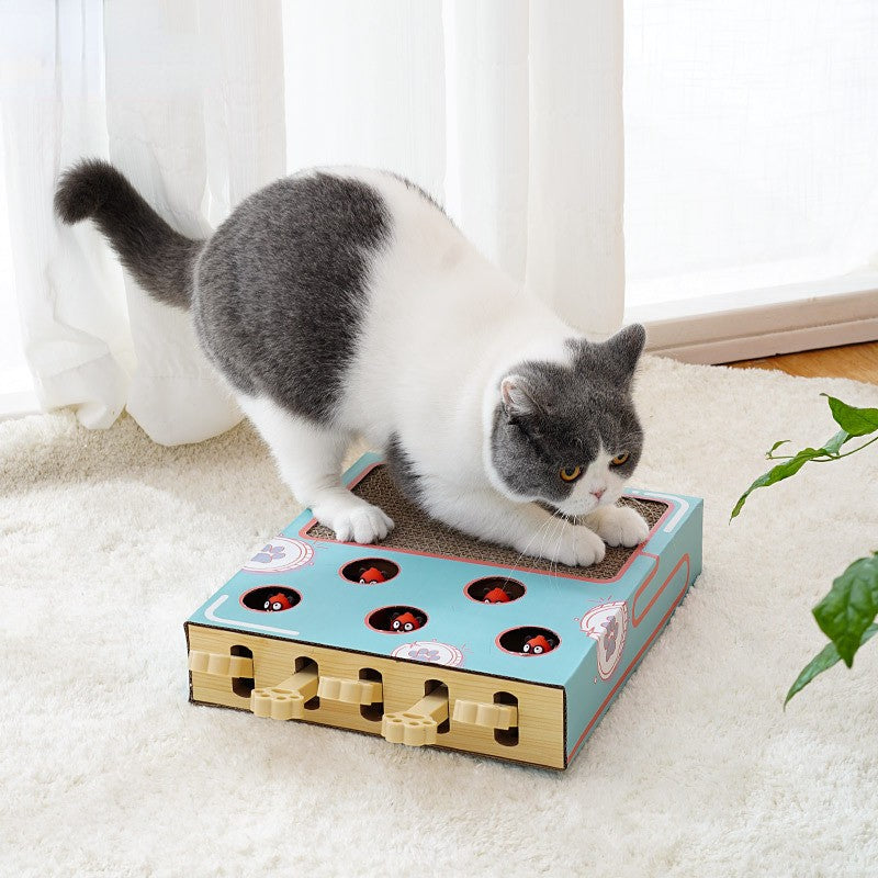 Brinquedo Interativo de Madeira com Placa para Arranhar e Descanso para Gatos - Miauverso