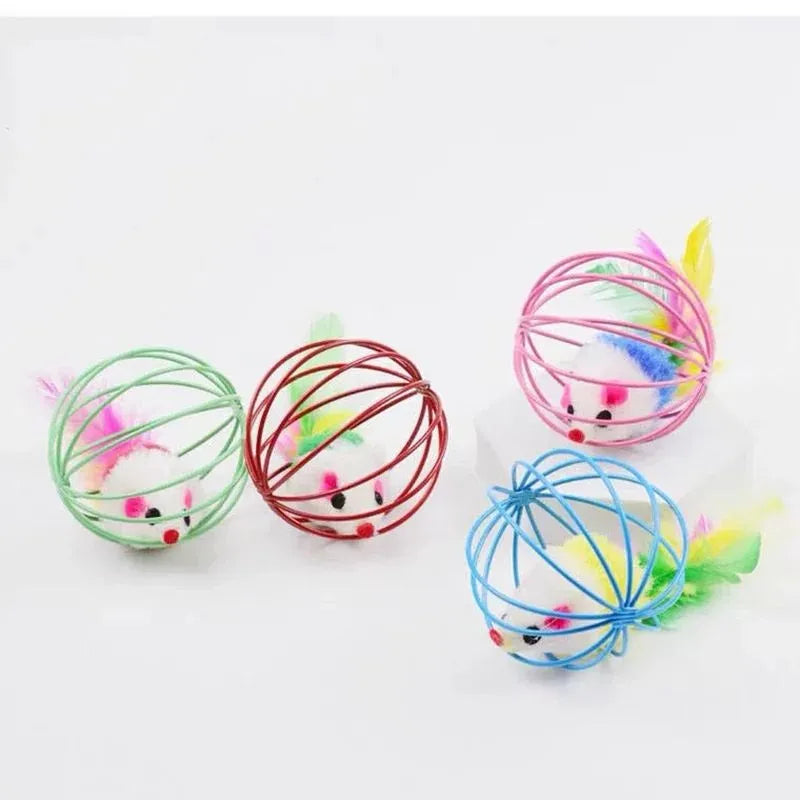 Brinquedo de Gaiola com Rato Colorido para Gatos - Miauverso