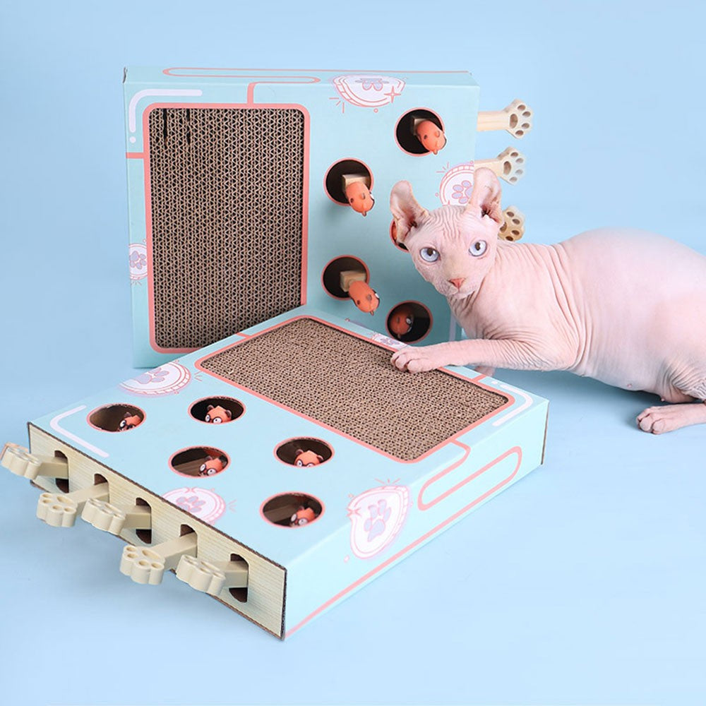 Brinquedo Interativo de Madeira com Placa para Arranhar e Descanso para Gatos - Miauverso