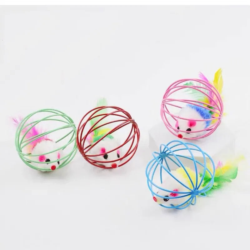 Brinquedo de Gaiola com Rato Colorido para Gatos - Miauverso