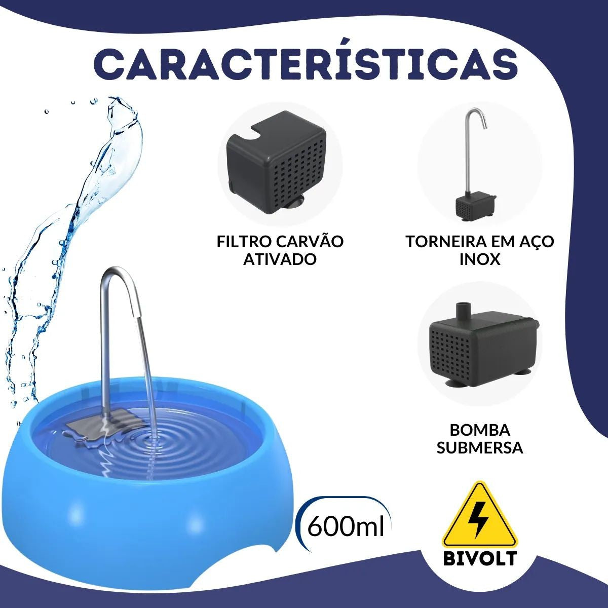 Fonte Bebedouro Elétrica 600ml para Gatos – Miauverso