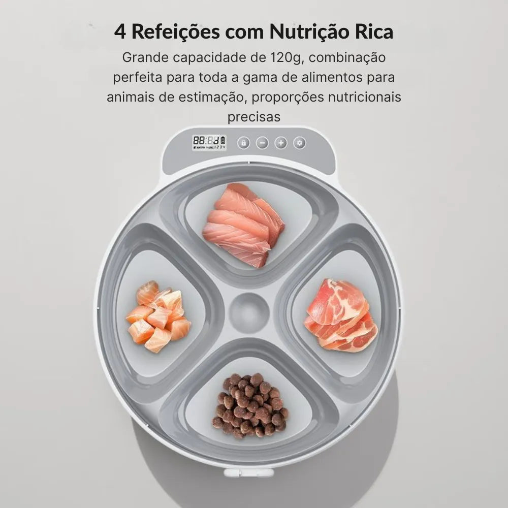 Alimentador Automático com 4 Refeições, Compartimento Refrigerado e Painel Touch - Miauverso