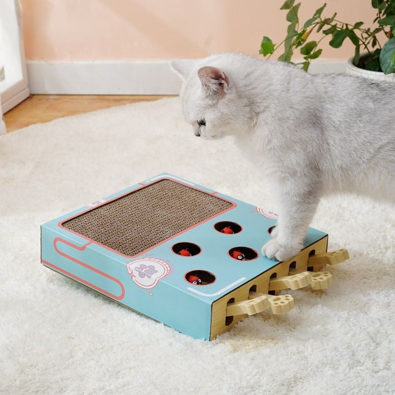Brinquedo Interativo de Madeira com Placa para Arranhar e Descanso para Gatos - Miauverso