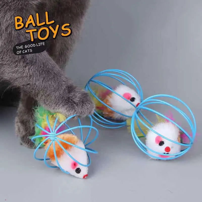 Brinquedo de Gaiola com Rato Colorido para Gatos - Miauverso