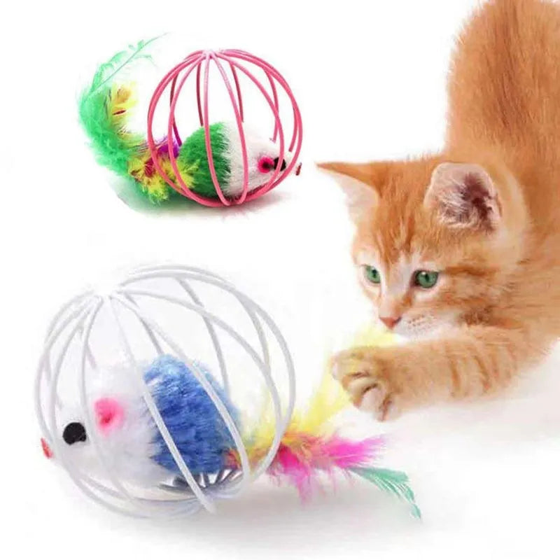 Brinquedo de Gaiola com Rato Colorido para Gatos - Miauverso