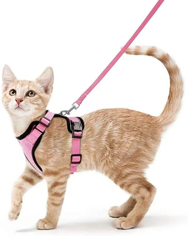 Arnês e trela para gatos para caminhar, arnês de colete ajustável macio à pr