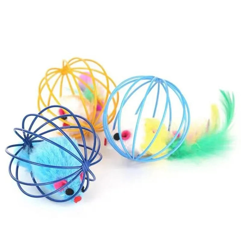 Brinquedo de Gaiola com Rato Colorido para Gatos - Miauverso