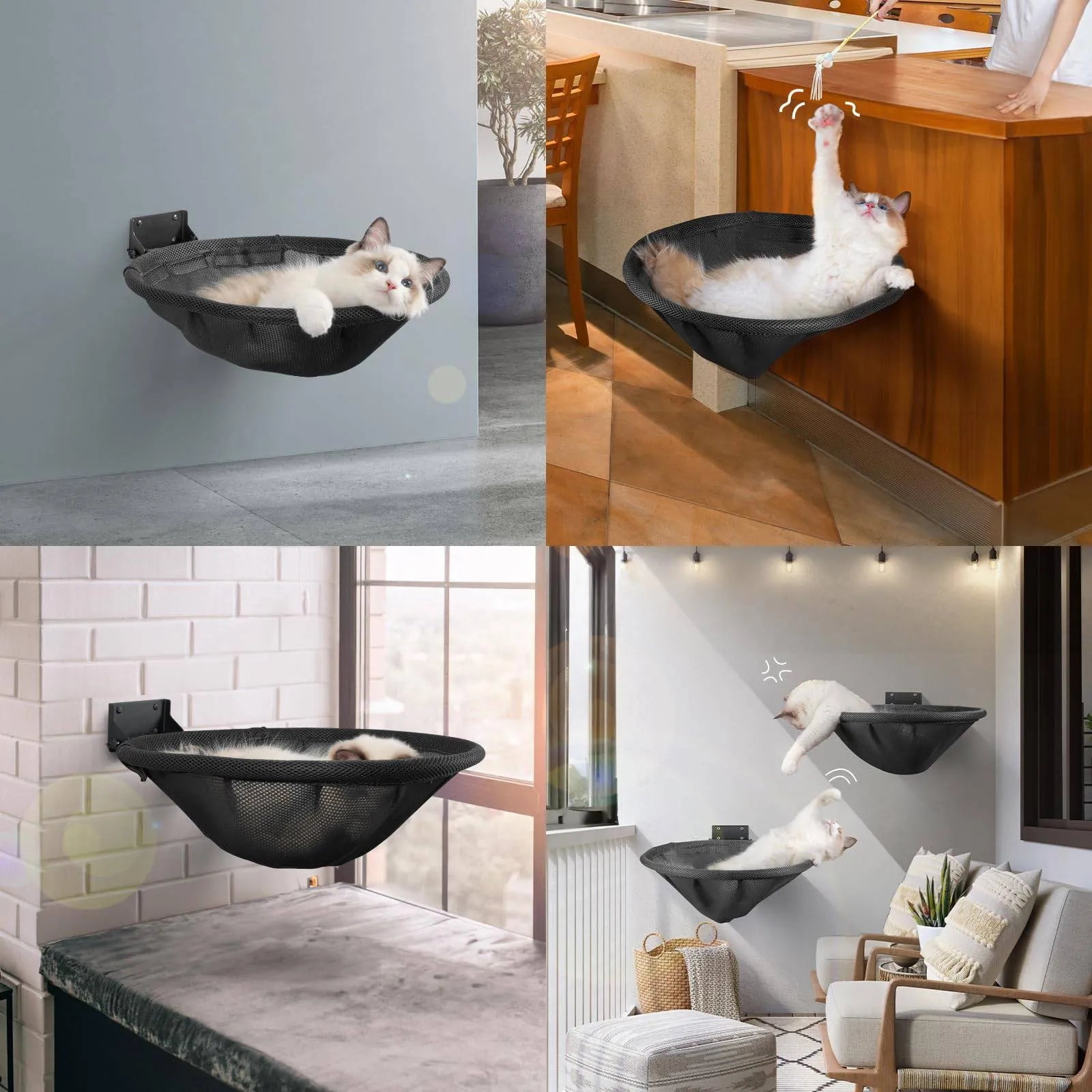 Cama de Rede Dobrável Montada na Parede com Estrutura Reforçada para Gatos - Miauverso