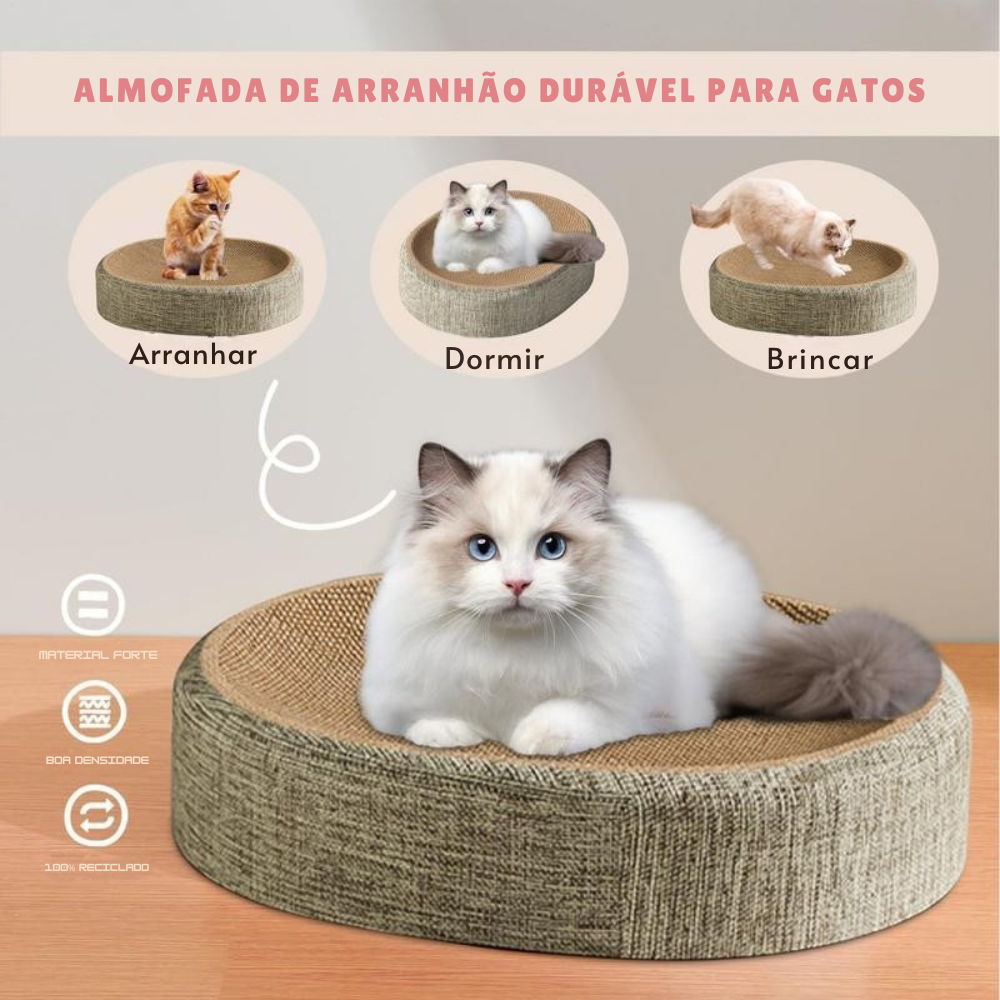 Cama com design côncavo e superfície de sisal - Miauverso