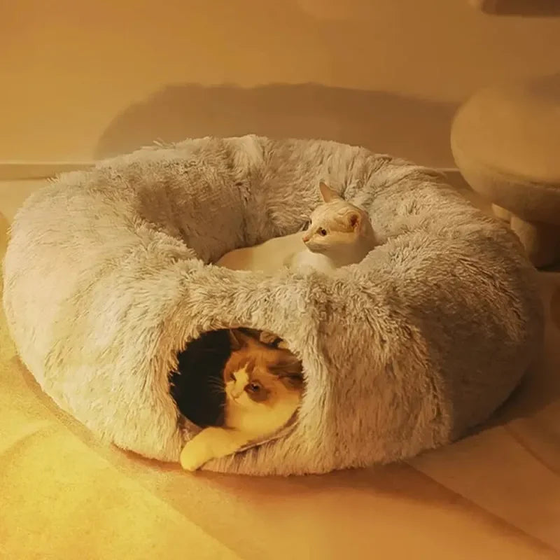Cama de Pelúcia-com-Túnel-para-Gatos-Miauverso