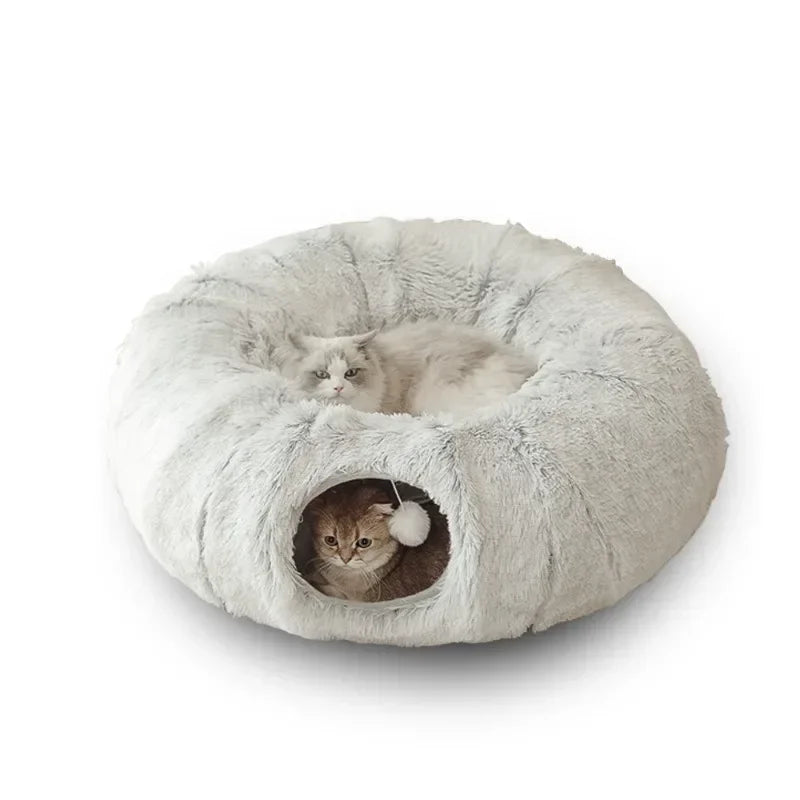 Cama de Pelúcia-com-Túnel-para-Gatos-Miauverso
