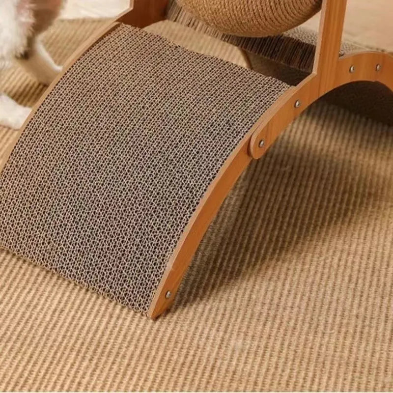 Arranhador de Madeira 2 em 1 com Bola Interativa e Coluna de Sisal para Gatos - Miauverso