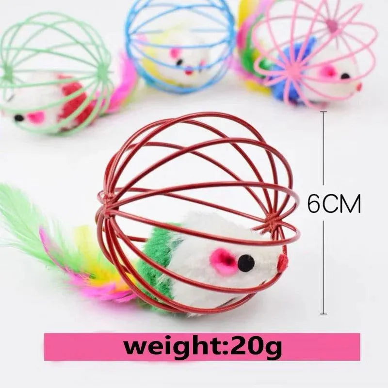Brinquedo de Gaiola com Rato Colorido para Gatos - Miauverso