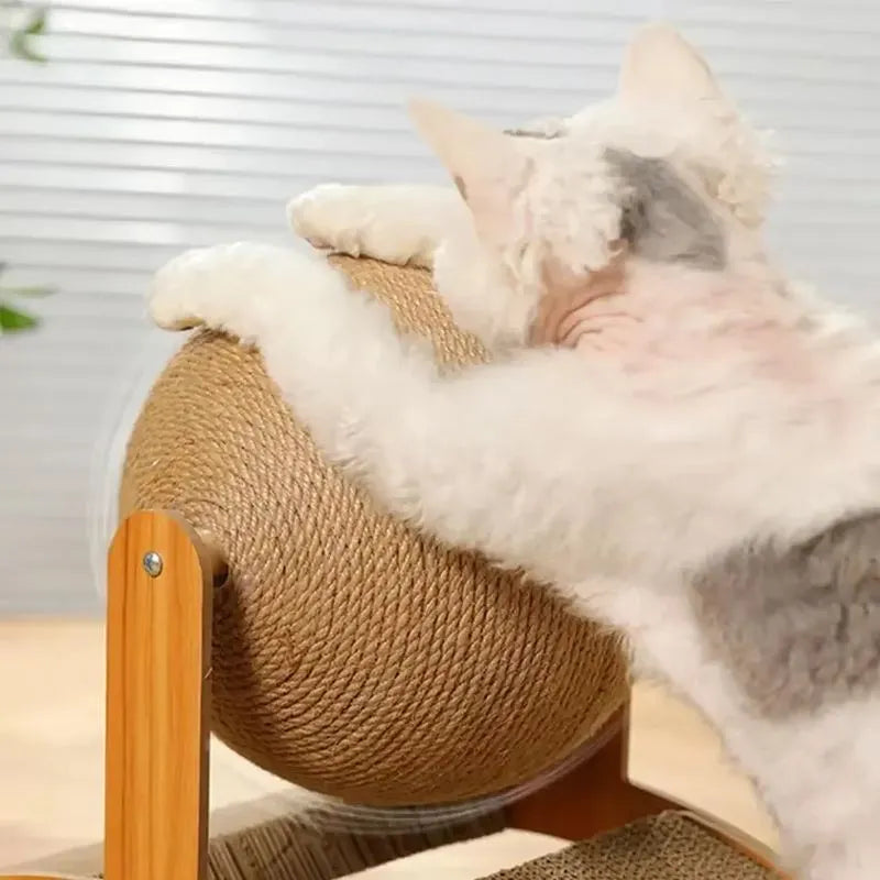 Arranhador de Madeira 2 em 1 com Bola Interativa e Coluna de Sisal para Gatos - Miauverso